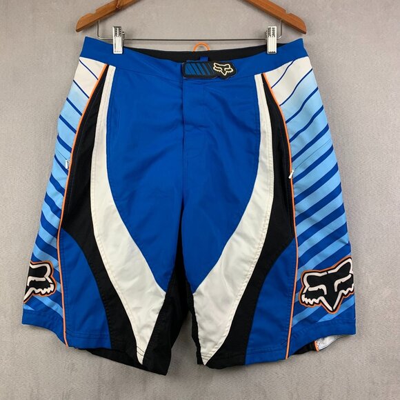 Fox Racing Mens Motocross Shorts 32 Blue Colorblock Cargo Zip Pockets Biking MTB - Picture 1 of 14